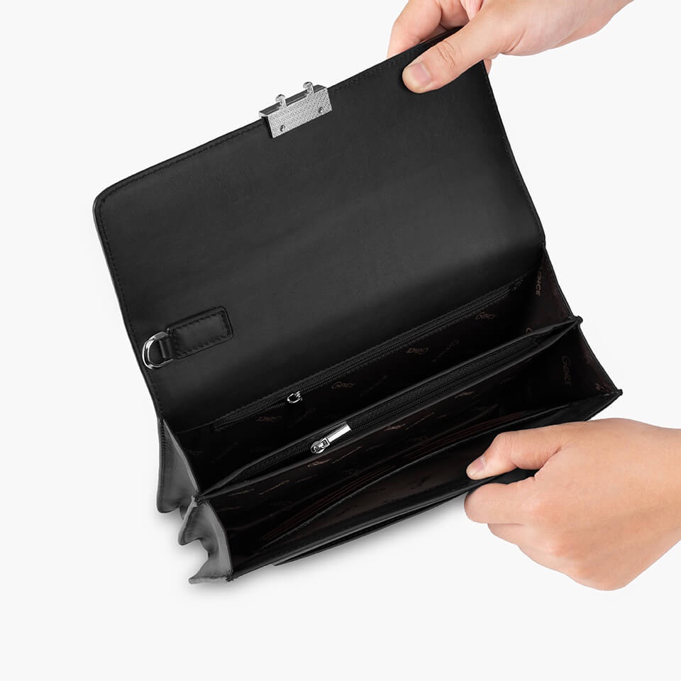 Clutch Nam Khóa Số Cao Cấp Da Bò Epsom CK18 Màu Đen