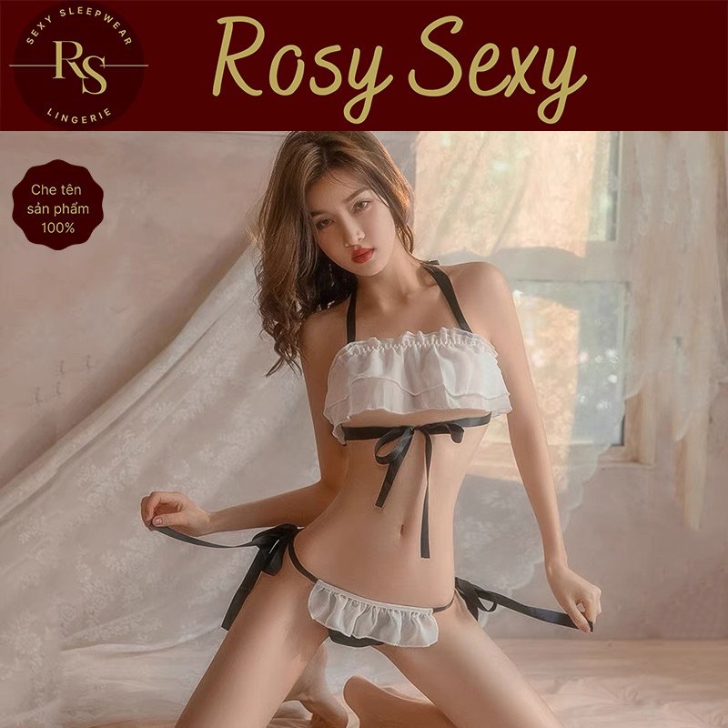 Bộ nội y trắng đen cột dây sexy phong cách cá tính LG321