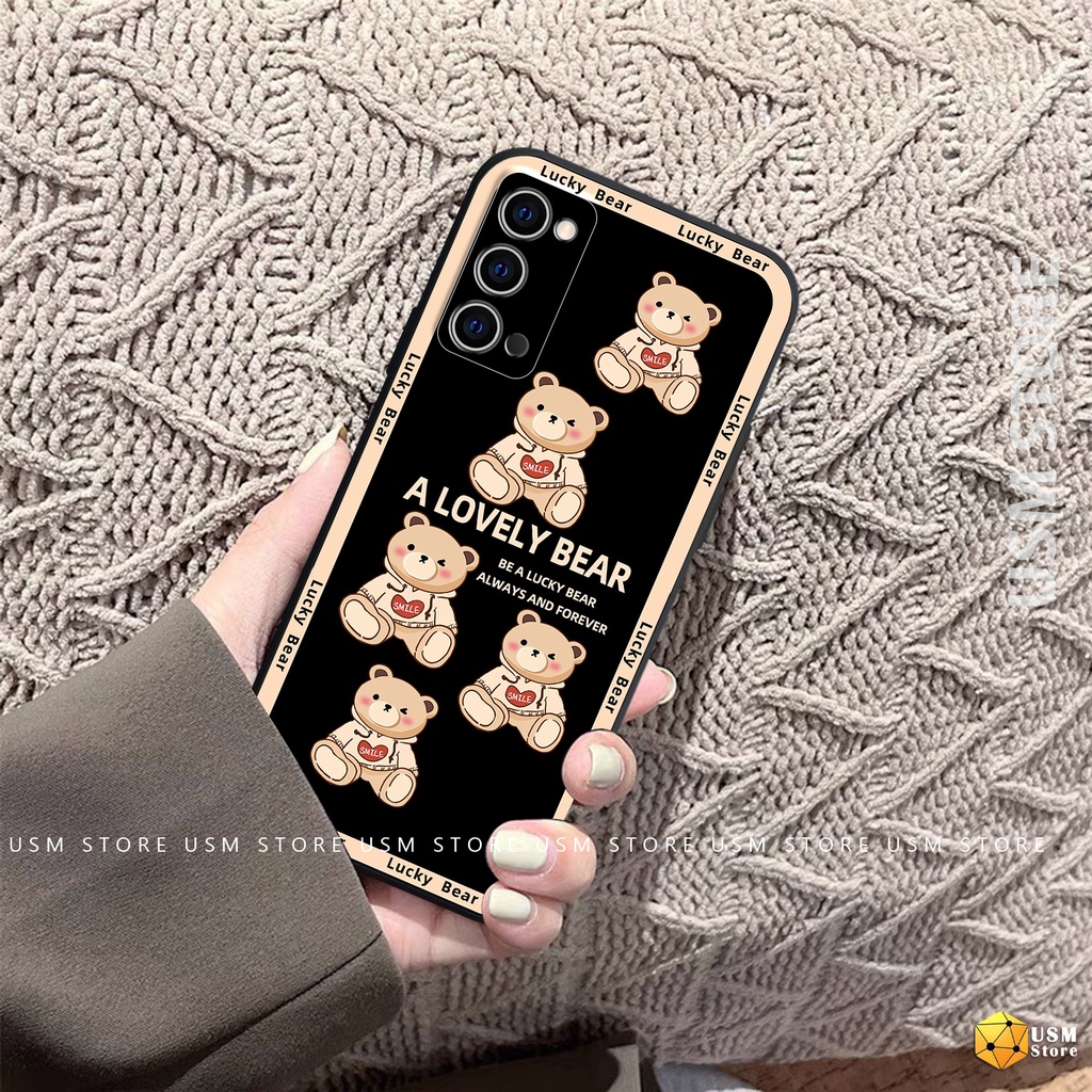 Ốp lưng OPPO F17 PRO-4G/RENO4 LITE/A93-4G/RENO 4F/OP-RENO 4-4G/các mẫu REALME, viền vuông bảo vệ camera, hình LUCKY BEAR