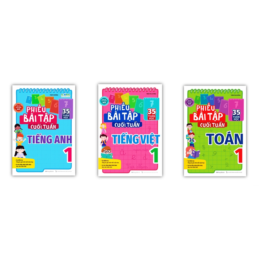 Sách - Combo 3 cuốn Phiếu Bài Tập Cuối Tuần Tiếng Anh + Tiếng Việt + Toán lớp 1 (MG)
