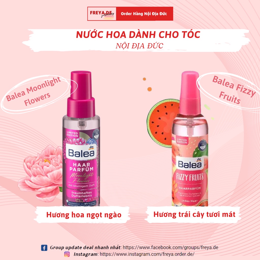 Nước hoa cho tóc nữ Balea+UNIC - Hương hoa,Hương Trái Cây,Hương Vanilla, giữ mùi lâu, dưỡng tóc bóng khỏe