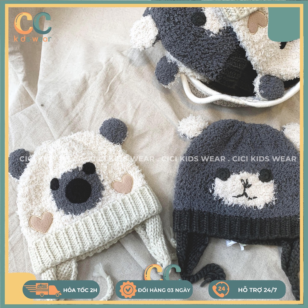 Mũ len giữ ấm có dây free size cho bé