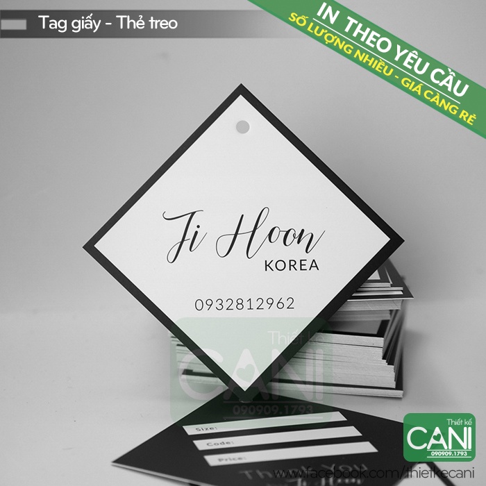 1000c Thẻ Tag giấy treo quần áo thoi vuông 4 x 4cm In theo yêu cầu Tem treo CANI