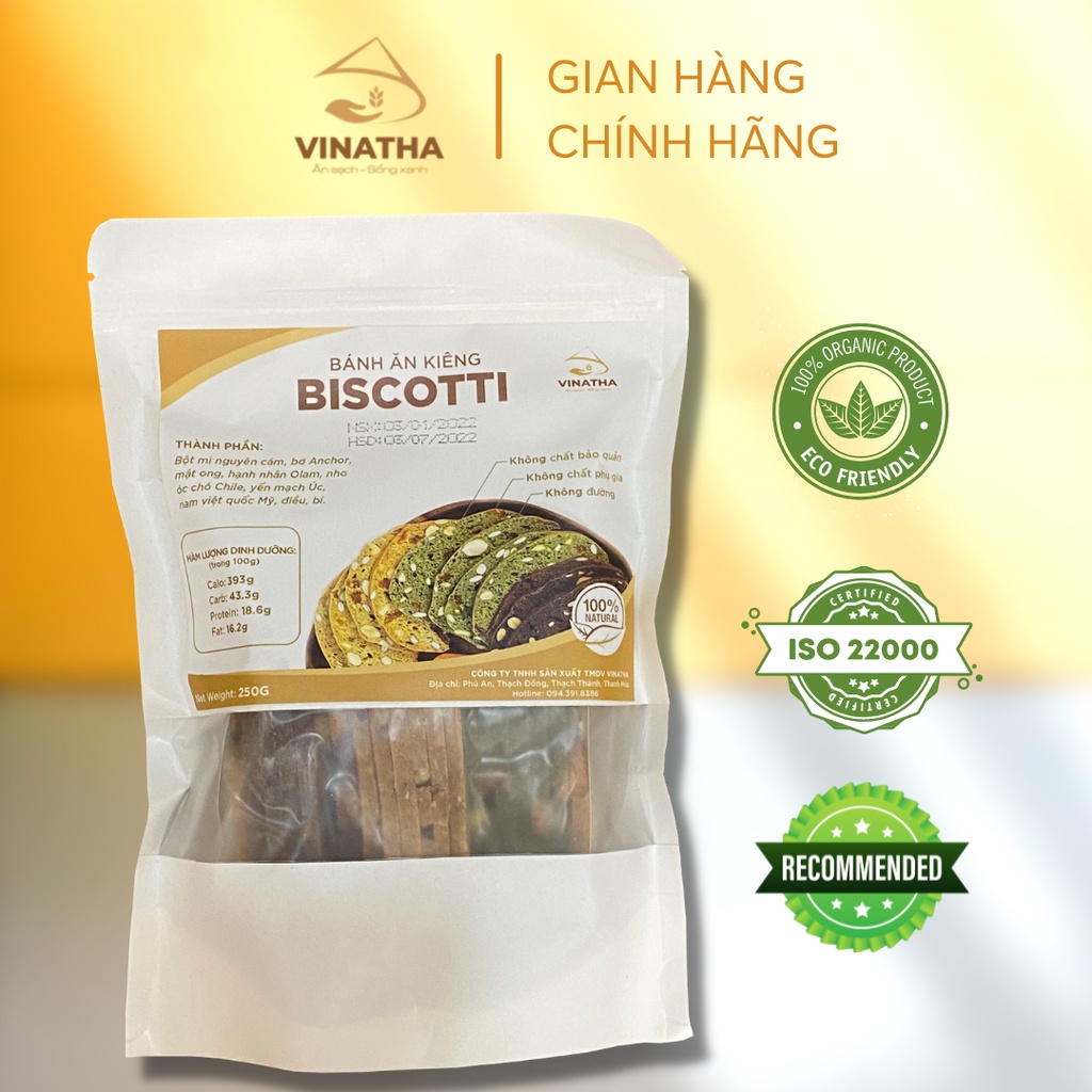 Bánh Biscotti Nguyên Cám Dinh Dưỡng Ăn Kiêng Giảm Cân - Vinatha 250g - VNT09