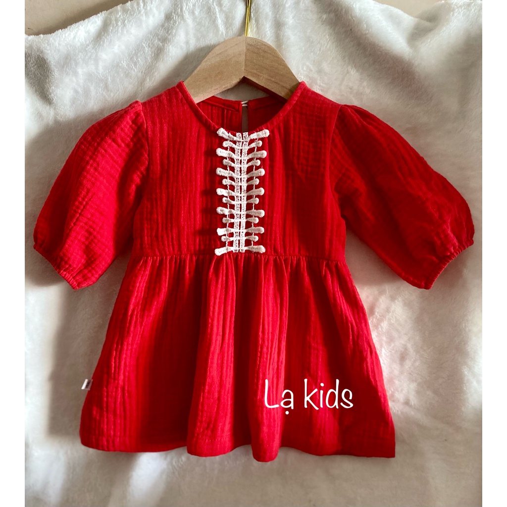 Đầm đỏ Noel, Tết cho bé gái,  , chất liệu xô muslin mềm mịn