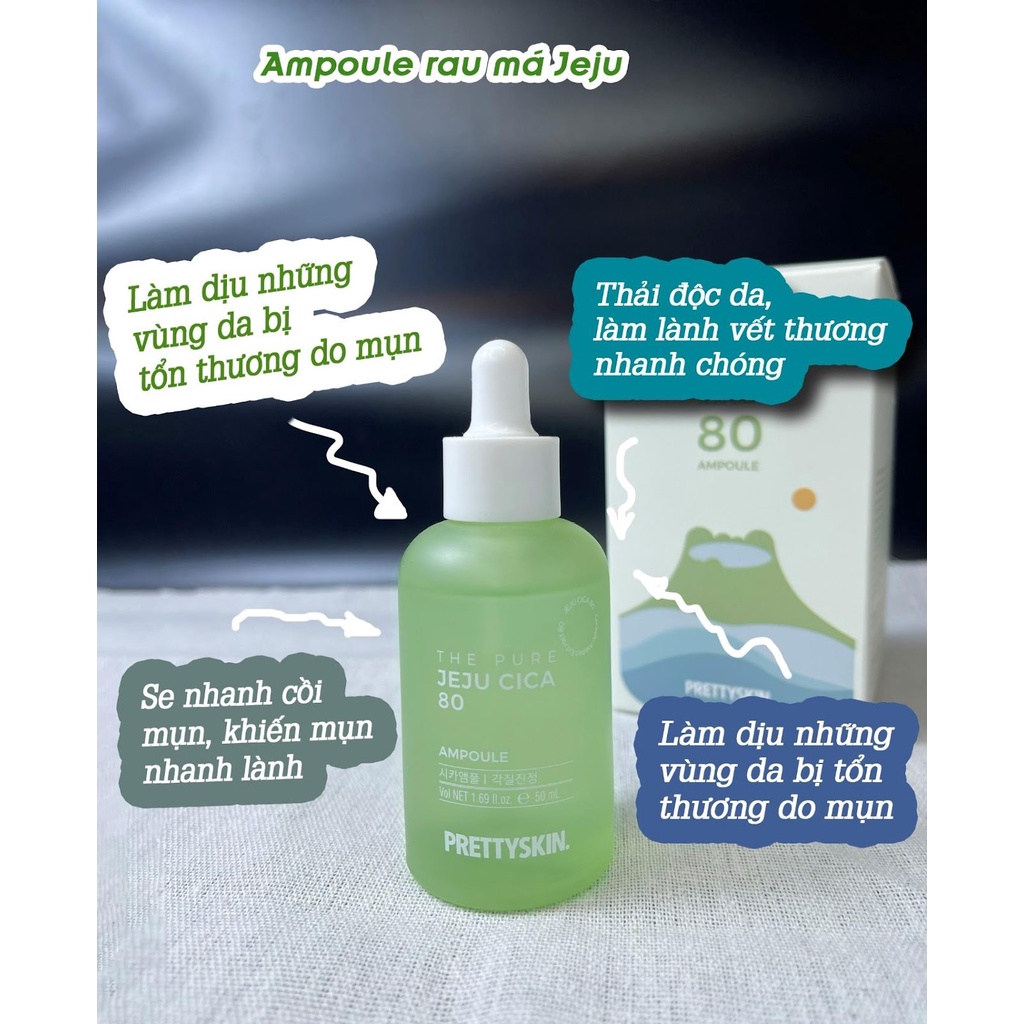 Tinh Chất Giảm Mụn Chiết Xuất Rau Má PRETTYSKIN The Pure JeJu Cica 80 Ampoule, Dưỡng Ẩm, Chống Lão Hóa - 50ml