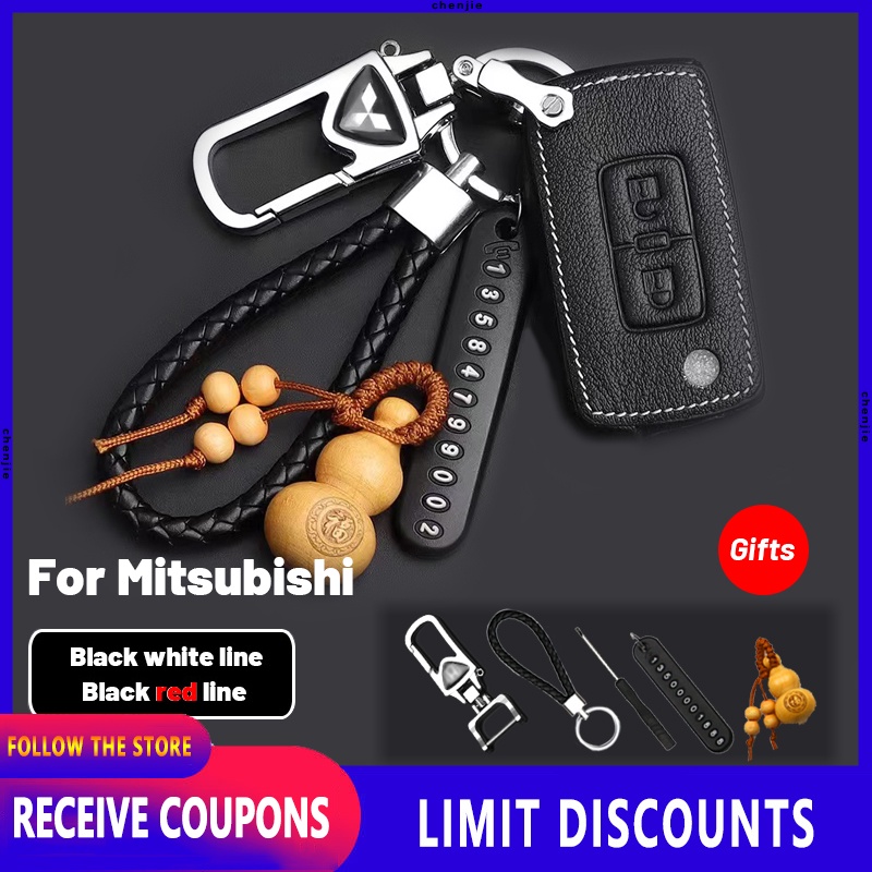 high quality leather for Mitsubishi key cover Remote key case with key holder fod Car Logo keychain 