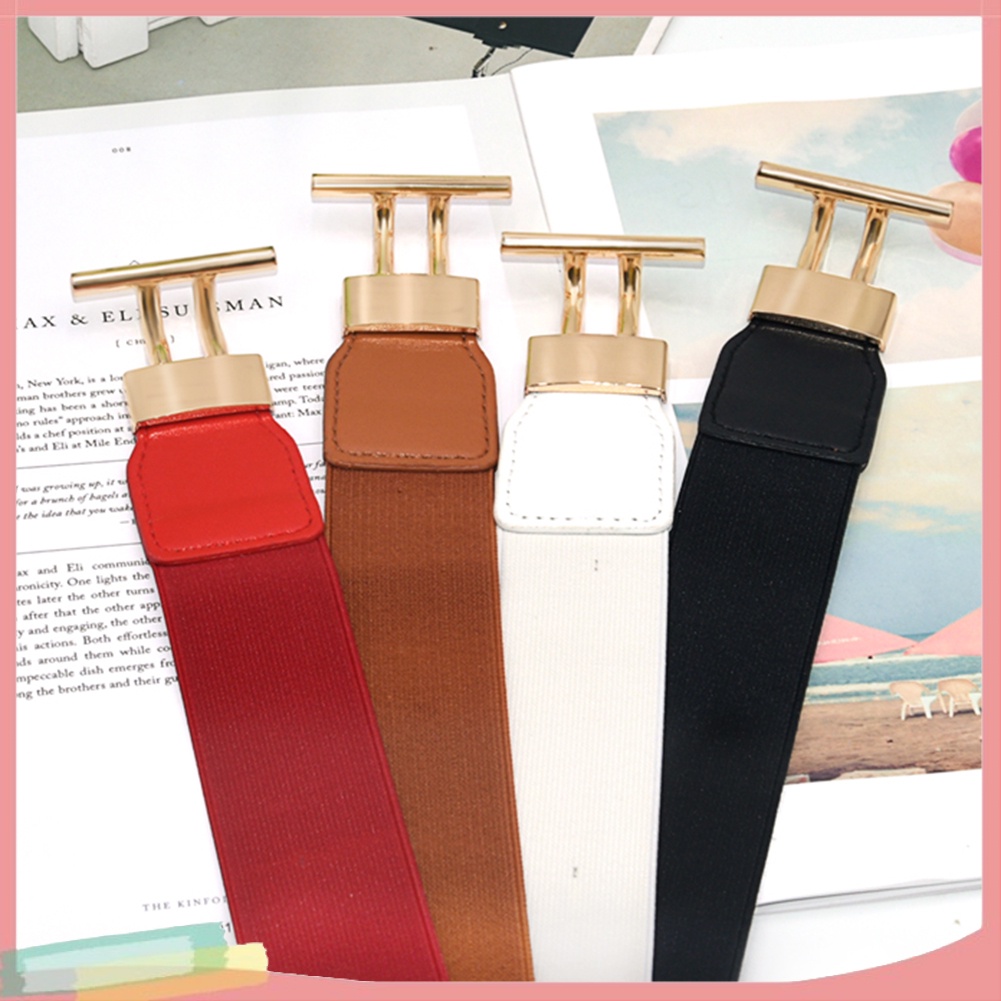 Thắt Lưng Nữ Bản Rộng Màu Trơn Trang Trí Khóa Kim Loại Tròn Thời Trang