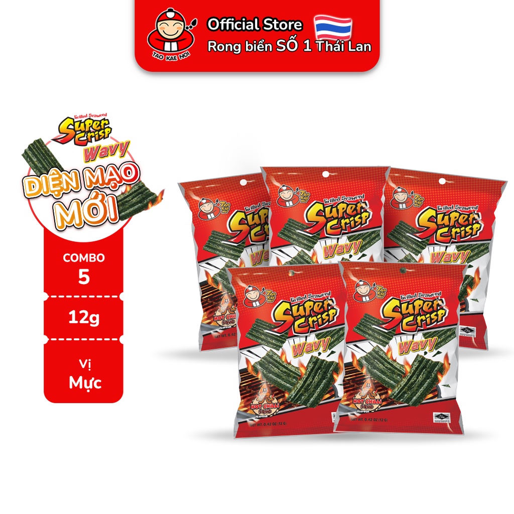 [COMBO 5 GÓI] Snack rong biển TaoKaeNoi SUPER CRISP 24g (5 gói) vị Mực, vị Truyền Thống