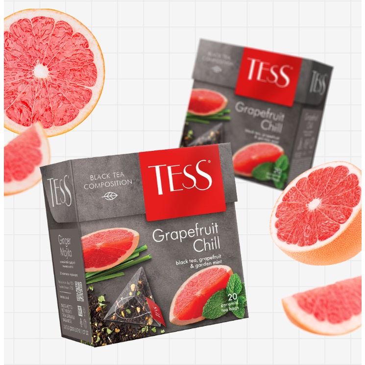 [DATE 3/2024]Trà đen Tess Grapefruit Chill vị bưởi và bạc hà 20 gói/hộp