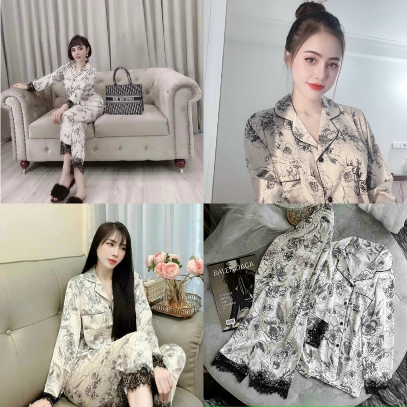 Bộ đồ ngủ lụa hoa thêu cao cấp pha viền ren siêu mềm mịn , đủ size (kèm ảnh thật shop lên mẫu)