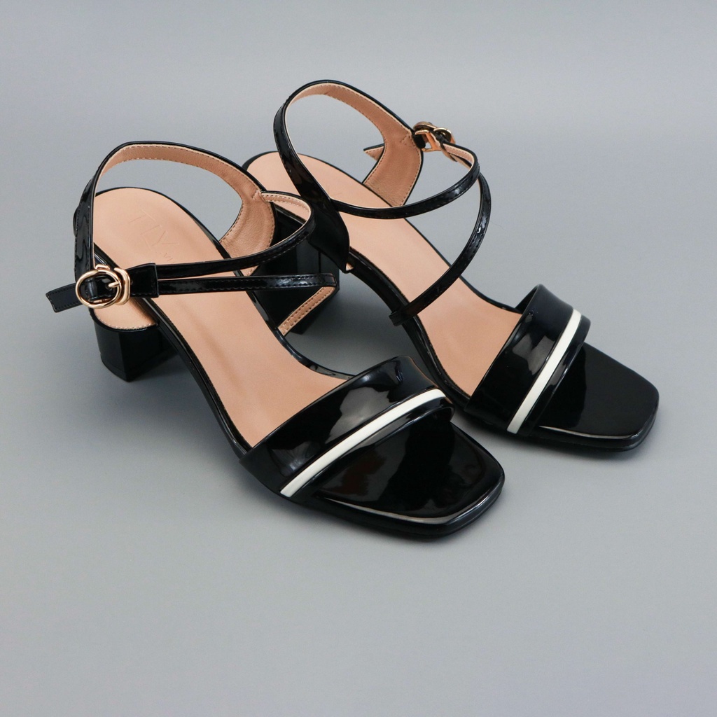Giày sandal nữ cao cấp TLY, sandal 6,5p viền đen PU TLYSD09, da thật, sản phẩm được bảo hành.