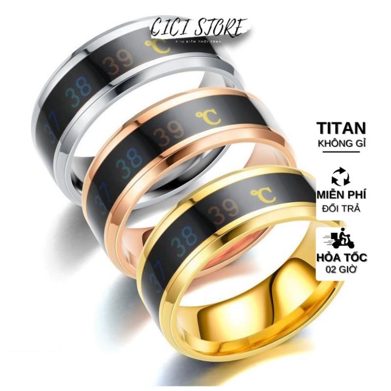 [Có Sẵn]Nhẫn Nam Titan Đo Nhiệt Độ Cơ Thể, Nhẫn Nữ Titan Đo Nhiệt Độ Cơ Thể Trong Bộ Sưu Tập Nhẫn Phát Sáng
