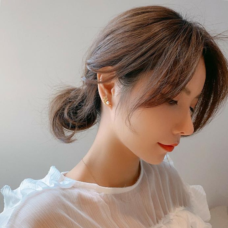 MANYUE Đôi Bông Tai Mạ Bạc 925 Hình Chiếc Lá Đính Đá Thời Trang Dành Cho Nữ