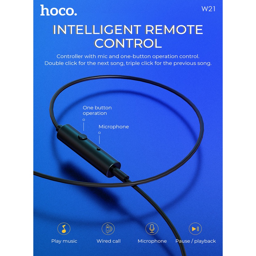 Tai nghe Hoco W21 tím kết nối jack 3.5mm, mút đệm hạn chế âm thanh phát ra, giảm đau tai, dây dài 1.2m