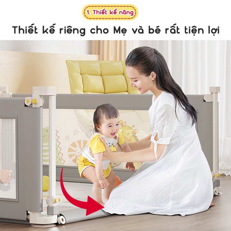 Bộ quây cũi cao cấp cho bé KidAndMom SP22 độ cao 73cm khung kim loại chống va đập hạ 1 góc