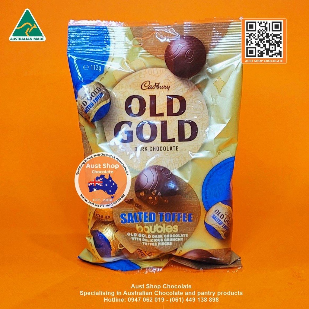 Socola Đắng Viên Tròn Vị Kẹo Toffee Mặn - Cadbury Old Gold Salted Toffee Baubles 112g - Socola Úc - Aust Shop Chocolate