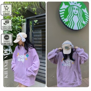 Áo hoodie nỉ ngoại tím in chữ dáng rộng nữ -khoác nỉ form rộng tay bồng mũ 2 lớp khánh như store