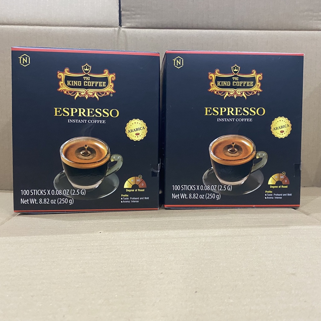 Cà Phê Hoà Tan đen không đường ESPRESSO - King Coffee Hộp 100 Gói