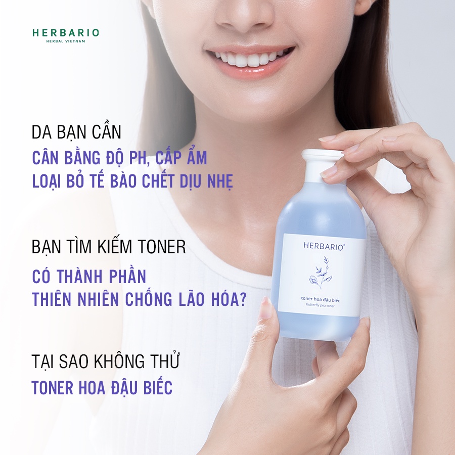 Bộ 2 chai Toner nước cân bằng da Hoa Đậu Biếc herbario (200mlx2)