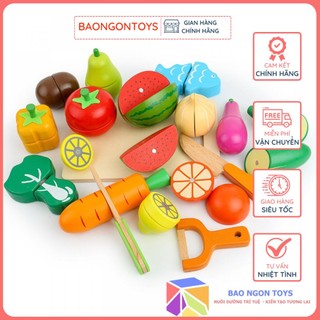 BỘ ĐỒ CHƠI GỖ TRÁI CÂY VÀ RAU CỦ CAO CẤP HÀNG XUẤT ÂU, GIÚP BÉ THỰC HÀNH NGHỀ ĐẦU BẾP - BAO NGON TOYS