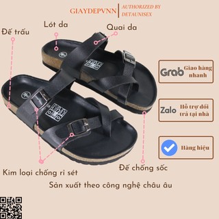 Dép xỏ ngón nam nữ đế trấu lót đen detaunisex - deta22f