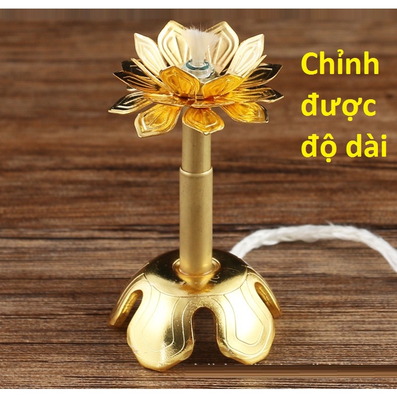 Đèn Bấc Cánh Hoa Sen Bằng Đồng Cao Cấp - Chỉnh Chiều Cao - dùng trong thờ cúng tâm linh