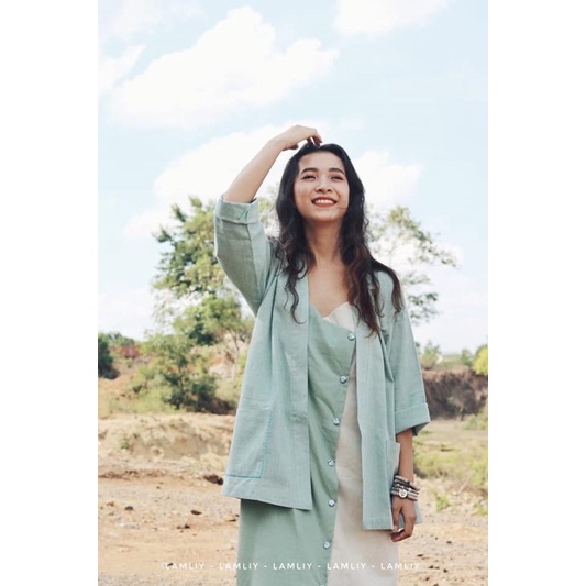 Khoác kimono tay dài linen