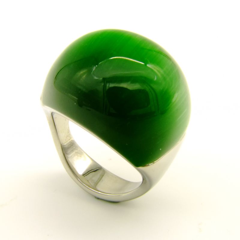 Nhẫn Thép Titan Không Phai Màu Đính Đá Opal Màu Xanh Lá Sang Trọng Cho Nữ