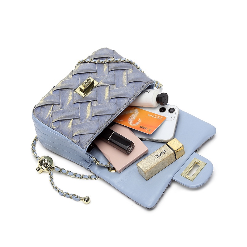 Túi Đeo Vai Hình Vuông Cỡ Nhỏ Phối Dây Đeo Sợi Xích Màu Vàng Thời Trang Cho Nữ