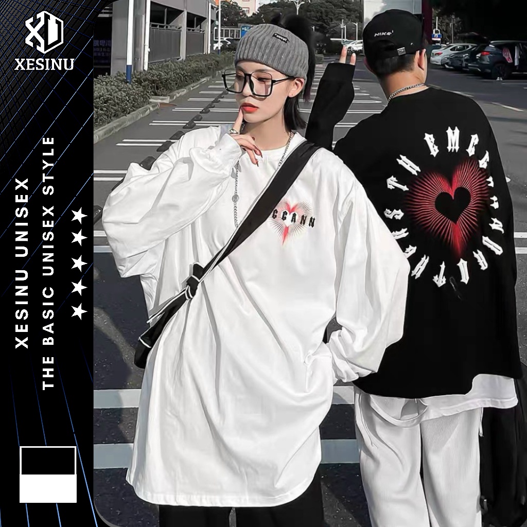 Áo sweater unisex CCANN, áo longtee dài tay họa tiết trái tim form rộng XESINU