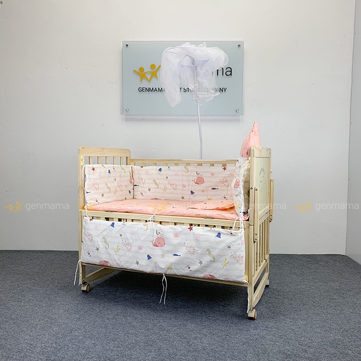 Quây cũi vải hoàng gia , quây xung quanh cũi bảo vệ bé chất liệu cotton GM-Q105 GENMAMA