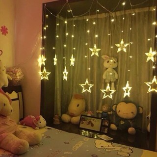 Dây đèn chớp tắt màn ngôi sao lớn bé thả rèm trang trí decor nhà cửa/ Đèn nháy màn sao