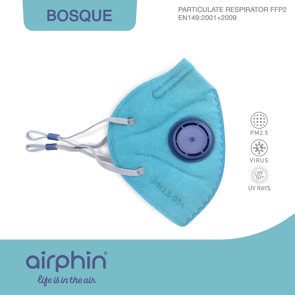 Khẩu trang Airphin FFP2 COMBI Bosque (Xanh lá thông van xanh chàm) - Size L - 29k/c