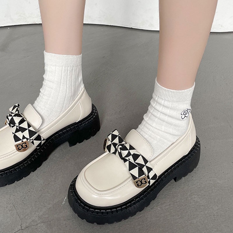 Giày Da Đế Dày Phối Khóa Cài Phong Cách Hàn Quốc Dành Cho Nữ