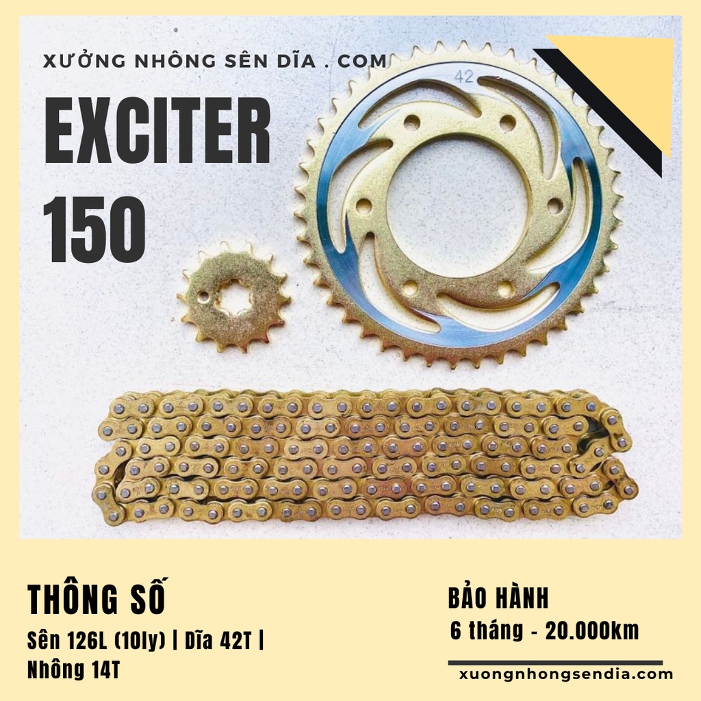 Nhông sên dĩa exciter 150 , ex150 vàng đồng