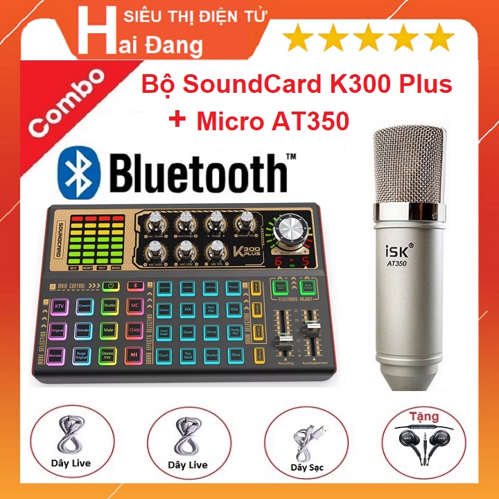 Bộ SoundCard K300 Plus, Micro Thu Âm ISK AT350, Tặng Kèm Tai Nghe AKG, Combo Thu Âm Hát Livestream - K300 Plus AutoTune