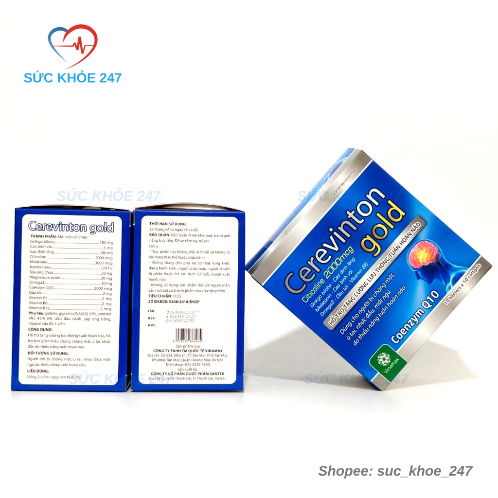 Viên Bổ Não CEREVINTON GOLD Giúp Tăng Cường Lưu Thông Tuần Hoãn Não Hộp 100 Viên - Hoạt Huyết Dưỡng Não CEREVINTON GOLD