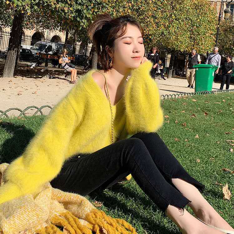 Áo Len Lông Cừu Cổ Chữ V Dáng Rộng Thời Trang Thu Đông 2022 Phong Cách Nhật Bản Mới