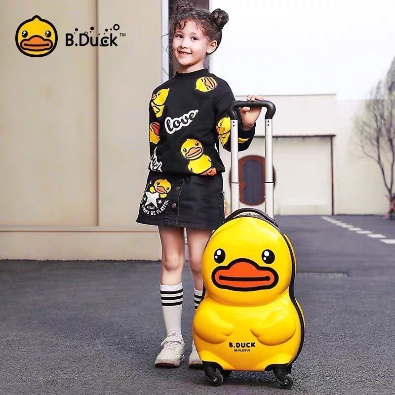B.Duck con vịt vàng trẻ em hộp kéo phụ nữ và trẻ em hành lý bánh xe 18 inch hoạt hình hộp kéo 3 chiều