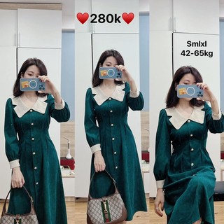 Đầm nhung tăm xanh phối cổ dáng xoè thiết kế