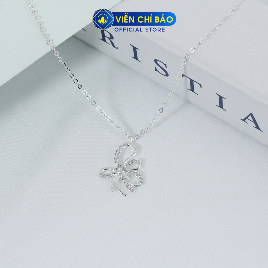 Dây chuyền bạc nữ hình nơ đính đá chất liệu bạc 925 thời trang phụ kiện trang sức Viễn Chí Bảo D400471