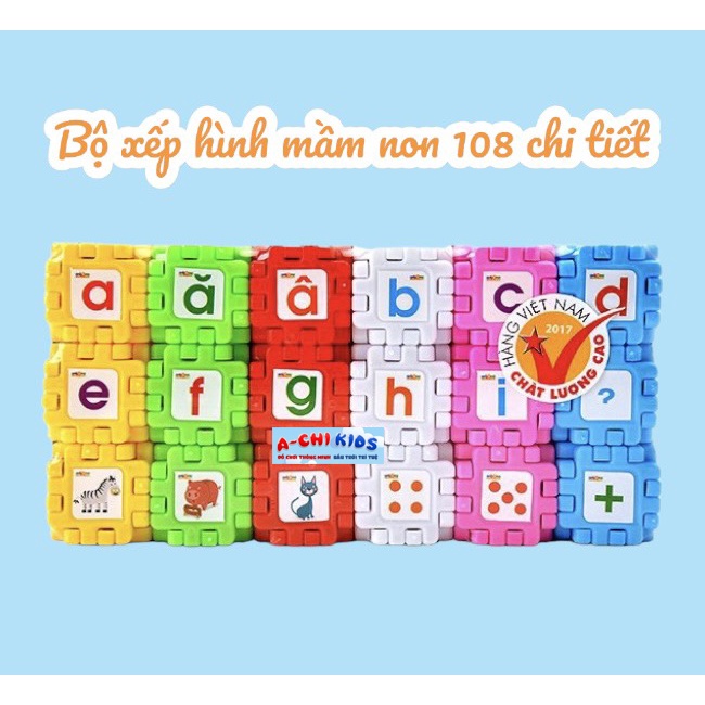 Xếp Hình Mầm Non Antona 108 Chi Tiết Miếng Ghép Hình Vuông Có Chữ Cái Và Số Cho Bé Vừa Học Vừa Chơi