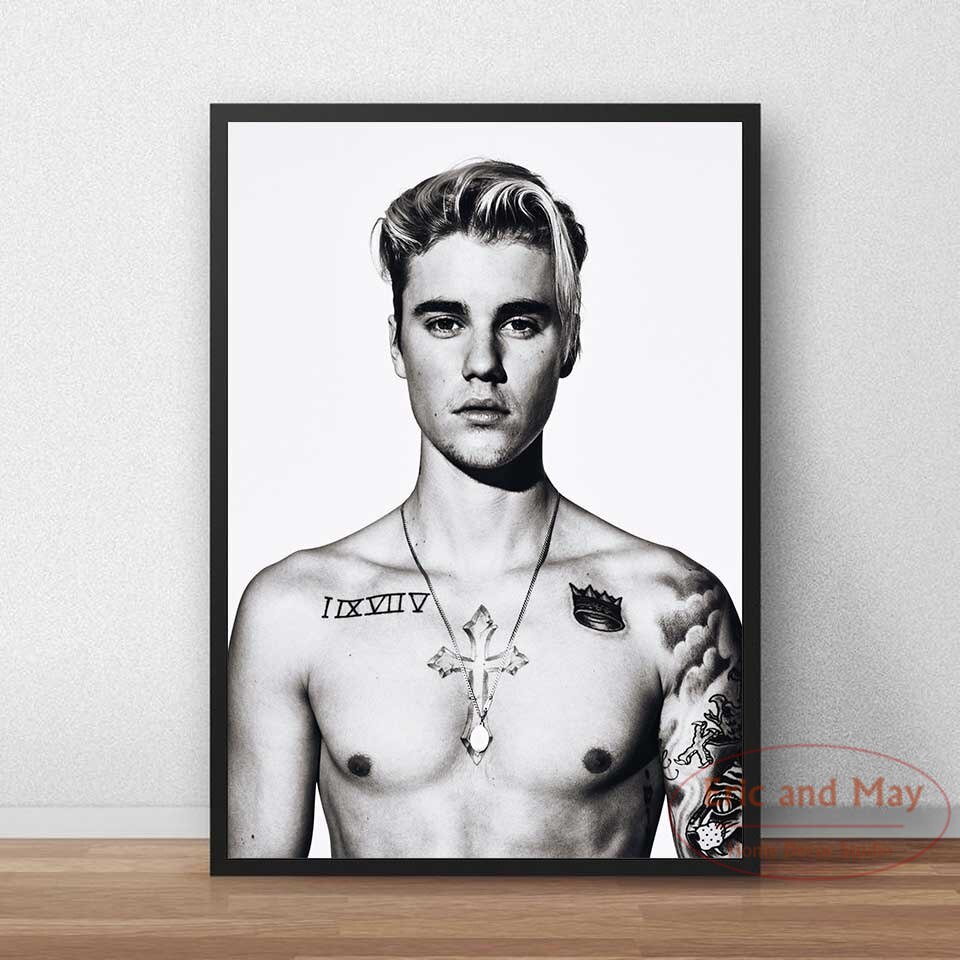 Tranh Vải Bạt Treo Tường In Hình Ca Sĩ Justin Bieber Trang Trí Nhà Cửa Phong Cách Bắc Âu