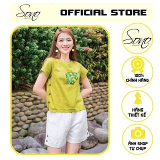 SONO - Áo Linen Hàng Thiết Kế Thêu Họa Tiết Hoa Áo Kiểu Đi Chơi Thêu Tay Tỉ Mĩ