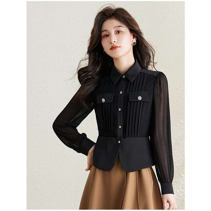 Áo Sơ Mi Vải Voan Tay Dài Ôm Eo Phong Cách Phương Tây Thời Trang Mùa Thu 2022 Mới