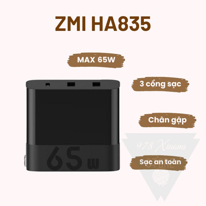 Củ sạc 65w Xiaomi ZMI HA835 chuẩn PD 3 cổng - Cốc sạc nhanh Xiaomi ZMI HA832 3 cổng 65w