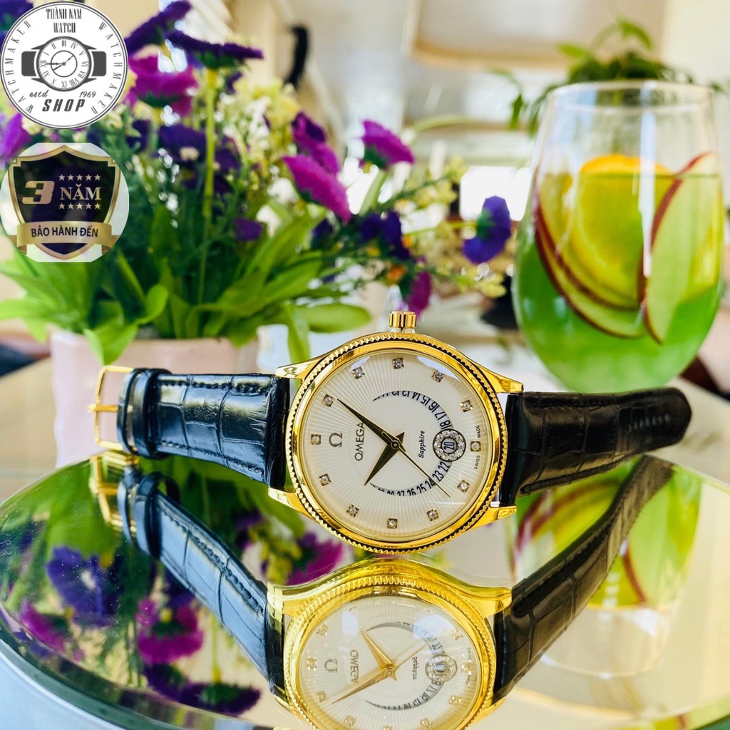 Đồng hồ Nam Omega mặt trăng khuyết,  Dây da cao cấp, Full hộp, Mặt Sapphire chống xước, chống nước thẻ bảo hành 36 tháng