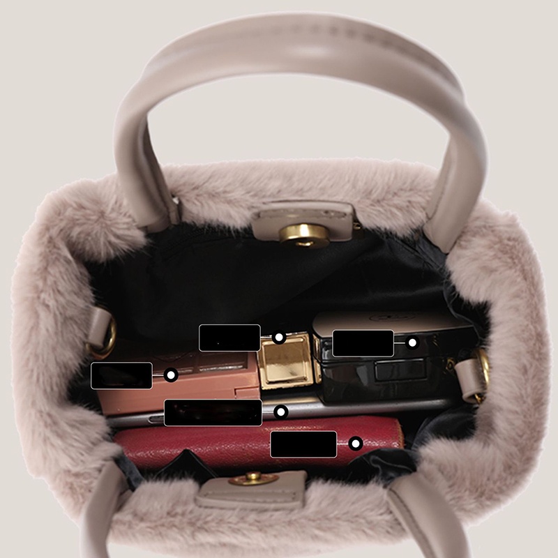 Ielgy Túi bucket Phối Lông Tươi Mới Và Ngọt Ngào Nhỏ Gọn Cho Nữ