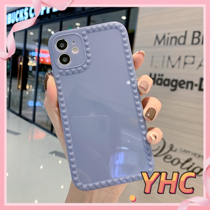 Ốp Điện Thoại Màu Trơn Họa Tiết Trái Tim Cho iPhone 6s 6splus 7 7plus 8 8plus X XS 11 12 Pro Max Plus Promax-020